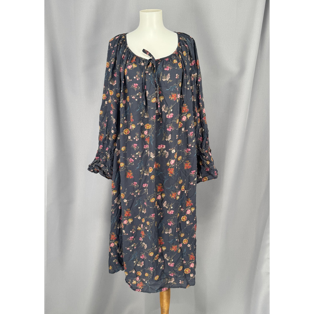 Lucky Brand Dress Womens 2X Gray Floral Boho Bell Sleeve Trapeze Knee Length